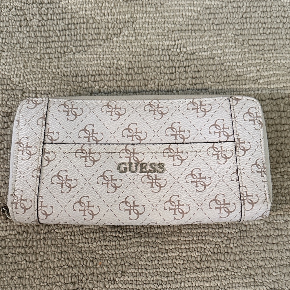 Guess Monogrammed White and Brown Wallet